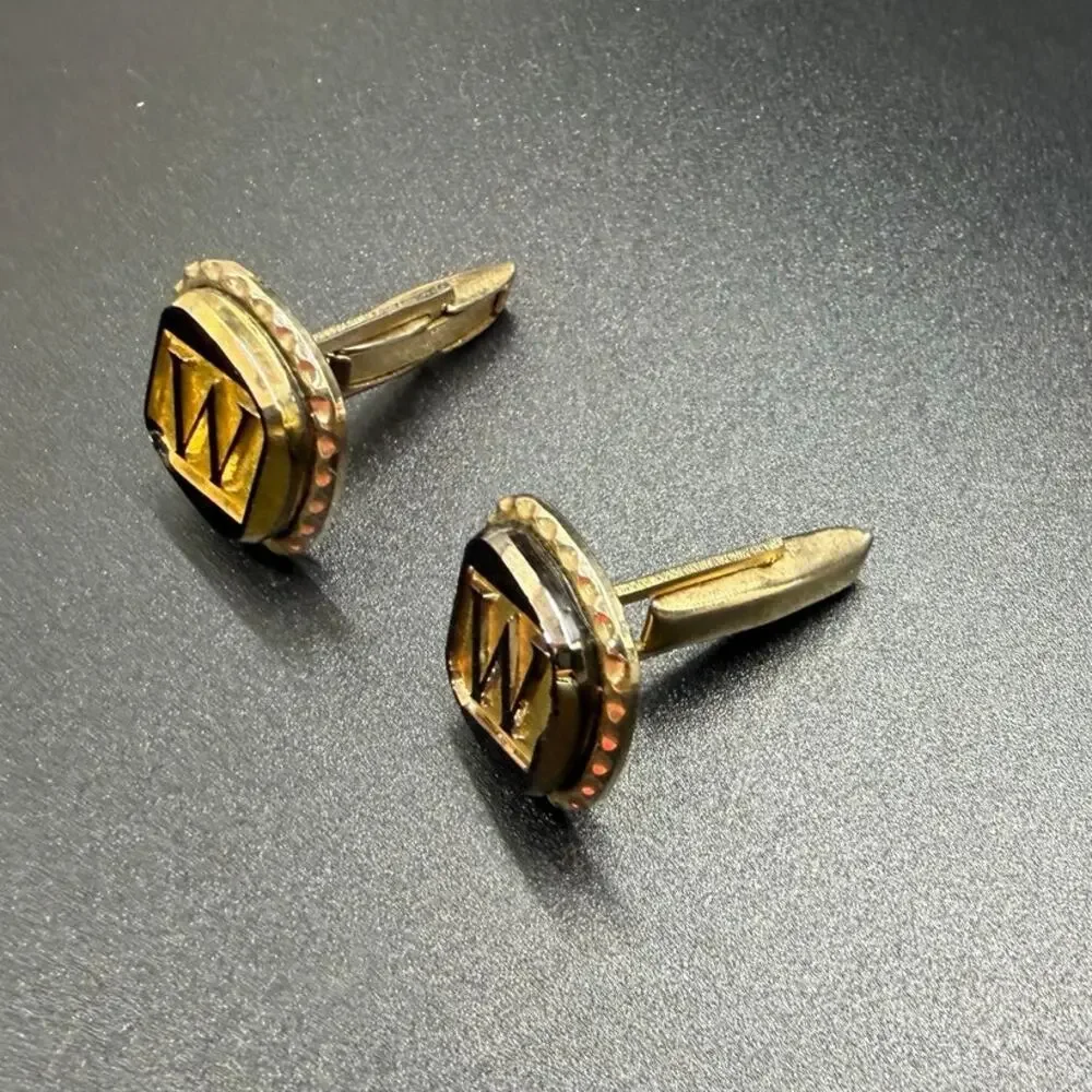 Vintage Collectible Monogram “W” Cufflinks Two-Tone Gold Square